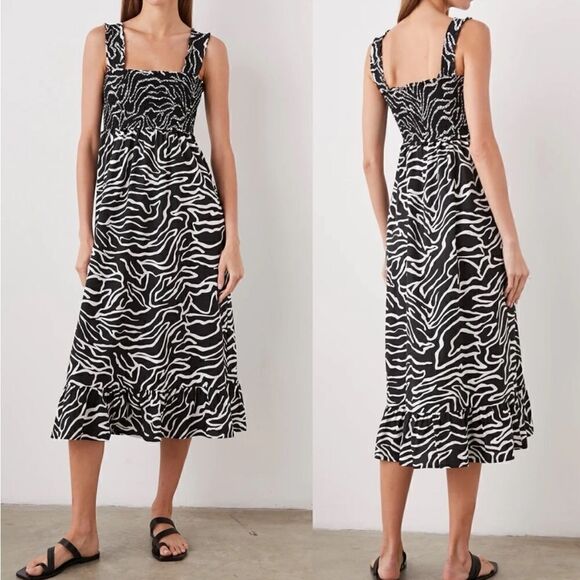 Rails Rumi Midi Smocked Dress Contour Lines Black & White Sz Medium NWT - Picture 1 of 11